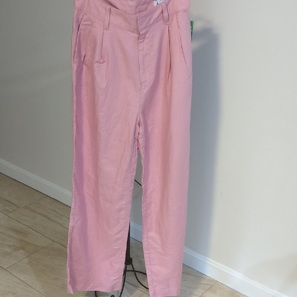 Nwt Linen Pink High-Waisted Pants
